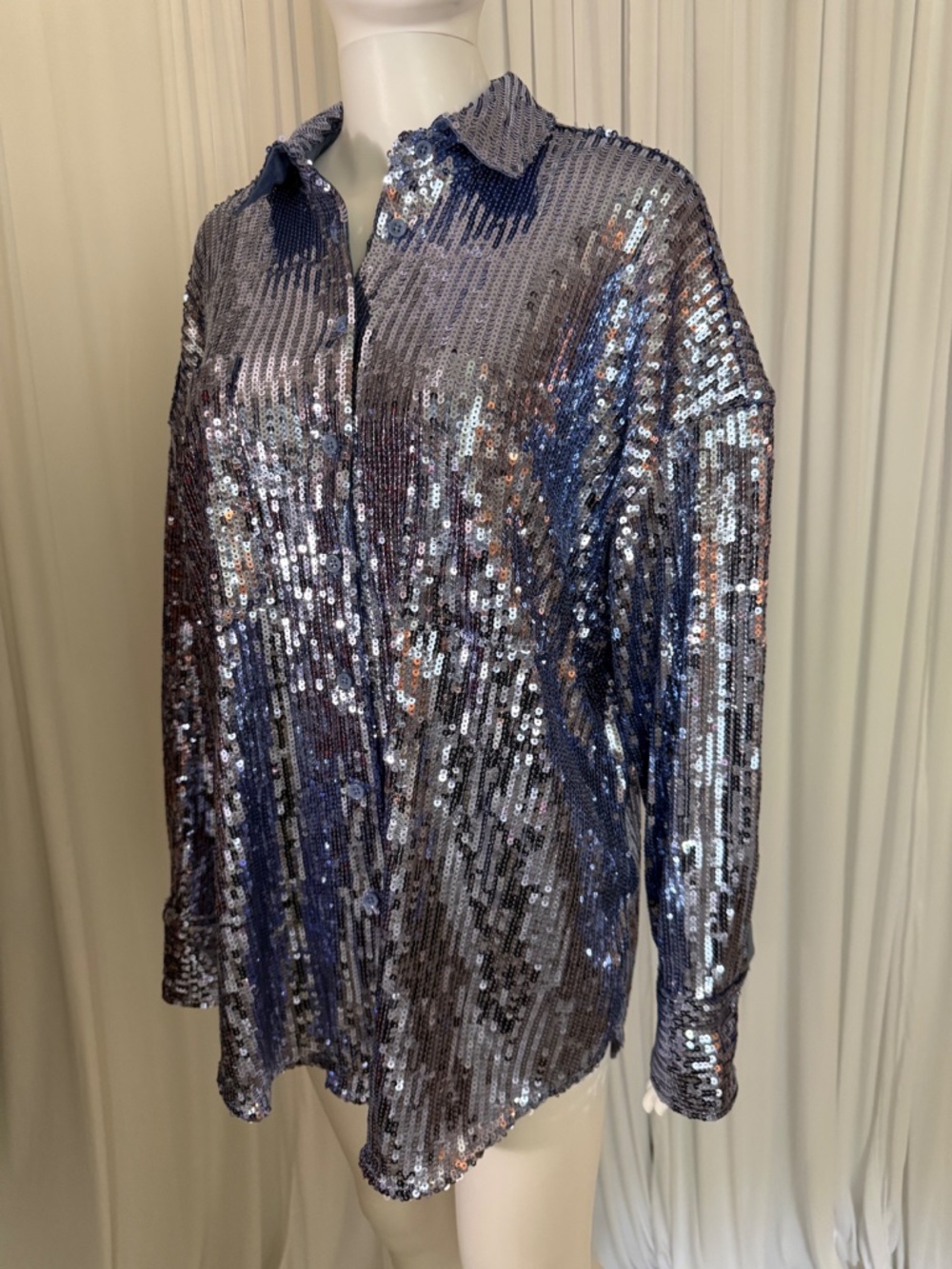 Curations x Debbie Denmon Sequin Button Front Shirt Large NWOT Oversized Glam - Picture 16 of 16